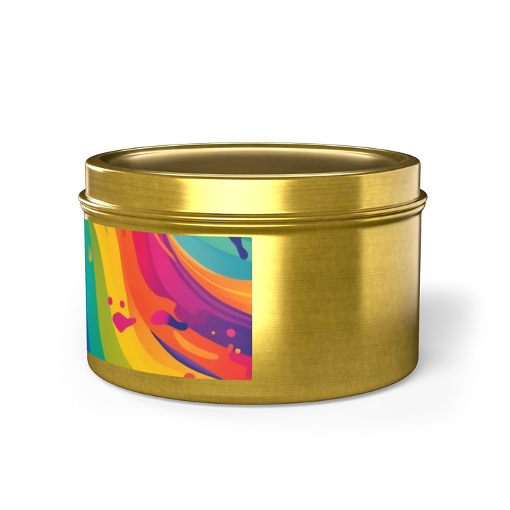 Hand-Poured Tin Candle – Vibrant Abstract Rainbow, Eco Coconut Soy, Gift-Ready