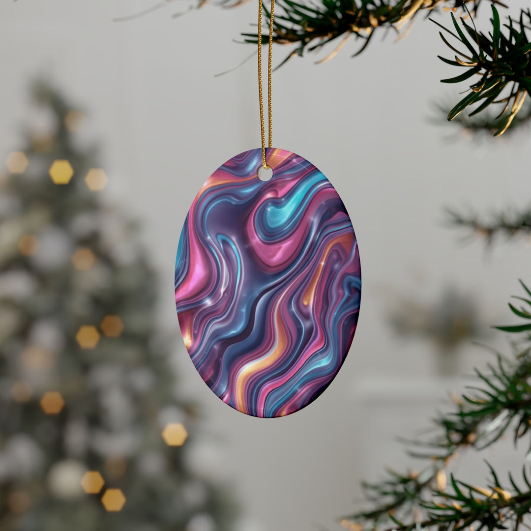 Personalized Abstract Ceramic Ornaments – Iridescent Swirl, Custom Gift Sets