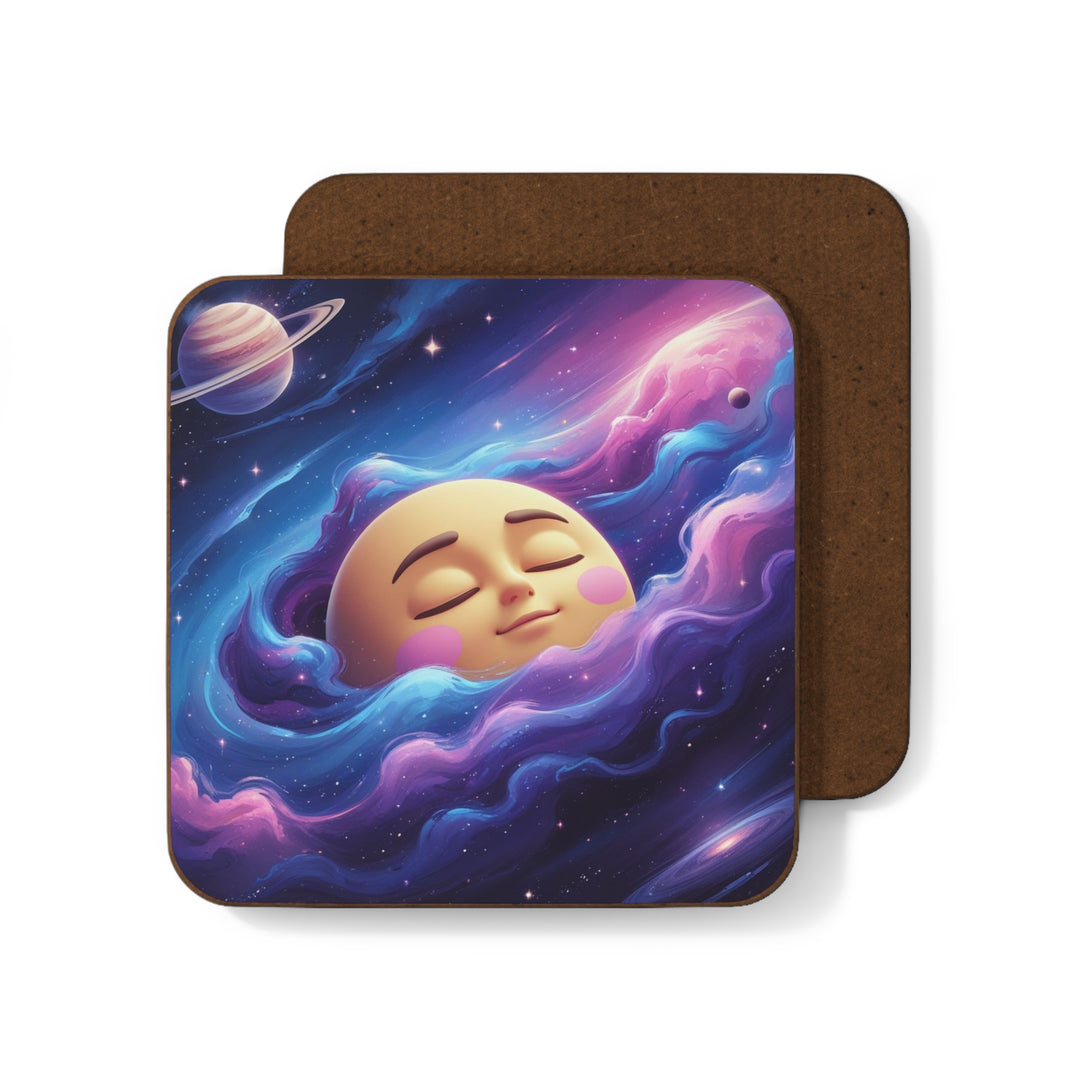 Whimsical Galaxy Moon Hardboard Coaster – Cute Space Decor, 3.5" Durable