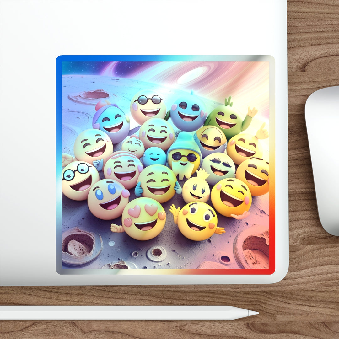 Holographic Die-Cut Space Emoji Sticker – Retro, Vibrant, and Weatherproof!