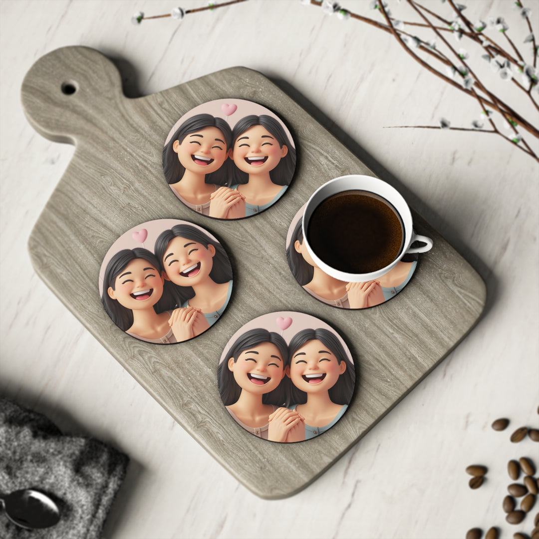 Charming Cartoon Girls Coaster – Cute Friendship, Joyful Pastel Decor Set