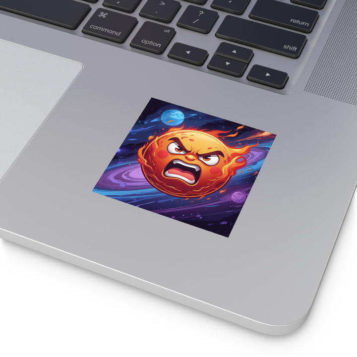 Fiery Cosmic Angry Sun Laminate Square Sticker – Bold, Durable, Vibrant!