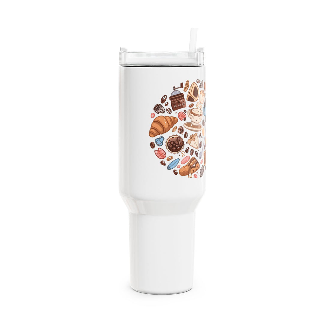 40oz Custom Café Cartoon Insulated Tumbler – Cute Coffee & Dessert Art