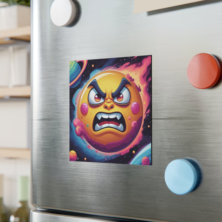 Personalized Square Magnet – Angry Sun Space Cartoon Fun, Custom Gift