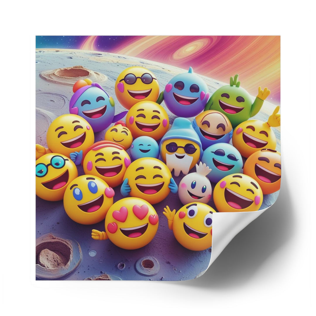 Vibrant Cosmic Emoji Laminate Square Sticker – Durable, Joyful & Trendy