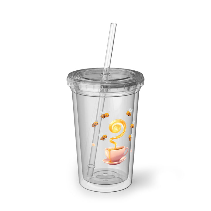 Suave Acrylic Cup – Pastel Teacup & Bees Design, 16oz, Double-Wall, Cute & Durable