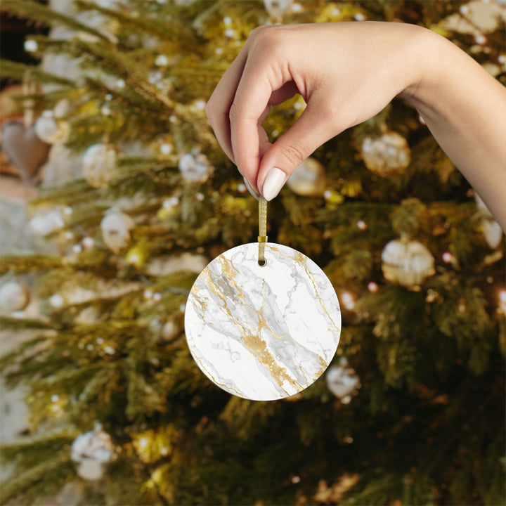 Custom Marble Glass Ornament – Handcrafted, Gold Streaks, Modern Chic Décor