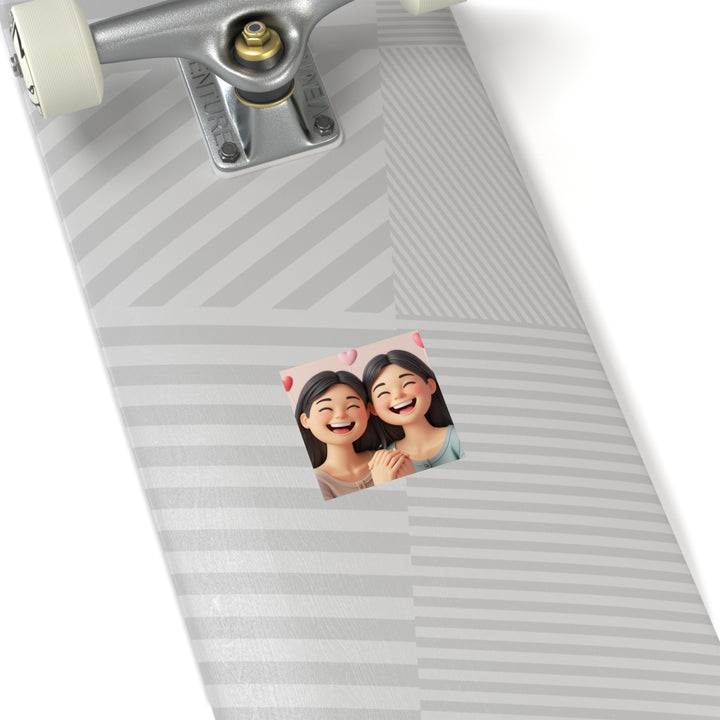Charming 3D Cartoon Girls Laminate Square Sticker – Cute & Durable!