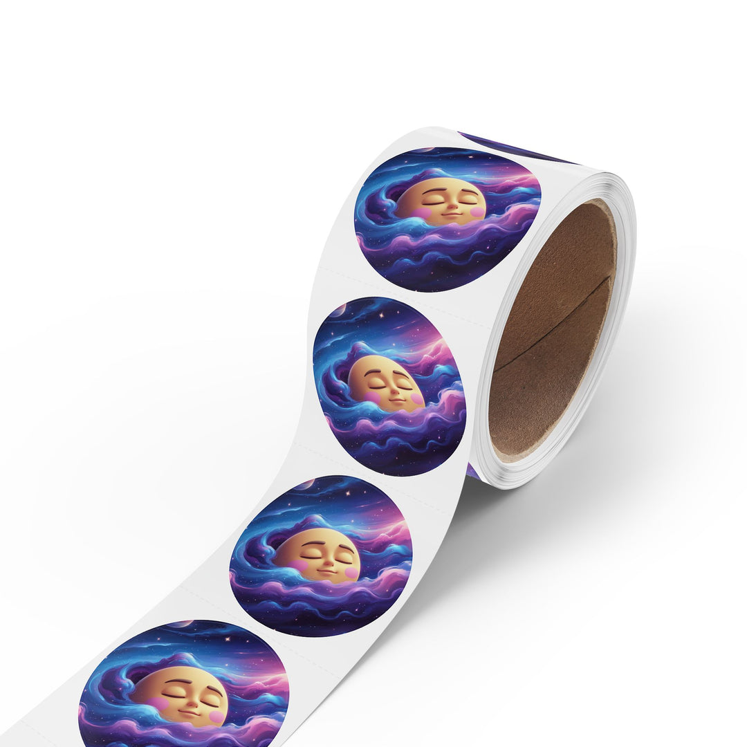 Galaxy Moon Round Sticker Label Rolls – Durable BOPP, Cute Space Design