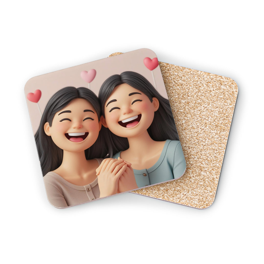 Charming Cartoon Girls Coaster – Cute Friendship, Joyful Pastel Decor Set