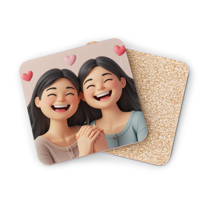 Charming Cartoon Girls Coaster – Cute Friendship, Joyful Pastel Decor Set