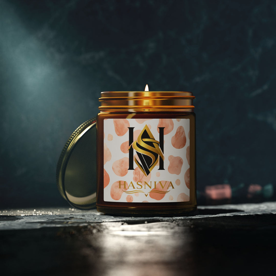 Hand-Poured Coconut Apricot Scented Candle – Artistic Watercolor, 4oz/9oz