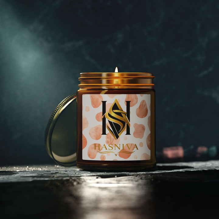 Hand-Poured Coconut Apricot Scented Candle – Artistic Watercolor, 4oz/9oz