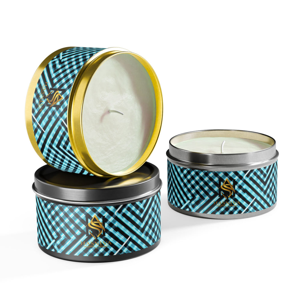 Modern Geometric Tin Candle – Handcrafted, Custom Scented, Art-Inspired