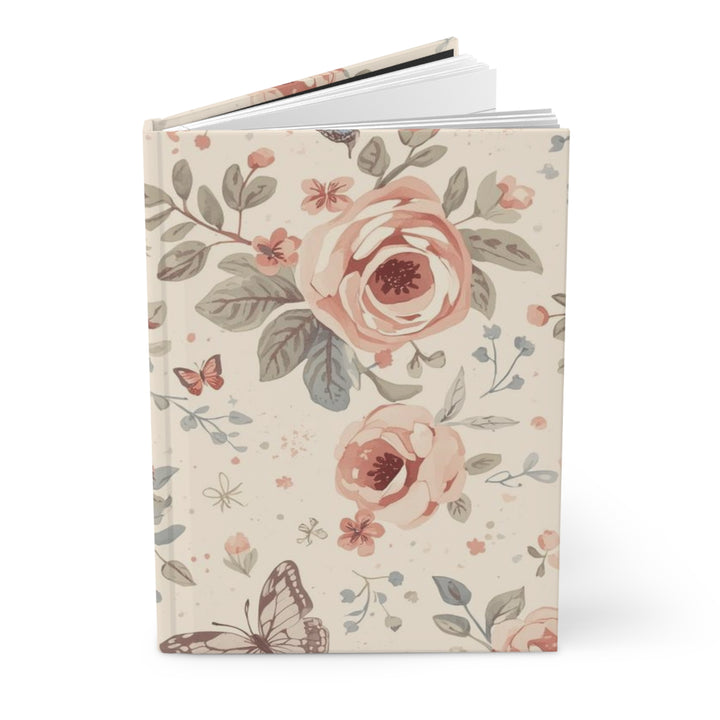 Matte Hardcover Journal – Elegant Pastel Floral Roses & Butterflies, Customizable