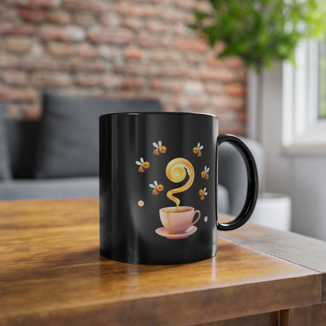 Sleek Black Coffee Cup 11oz – Cute Bee & Honey Pastel Mug, Gift-Ready
