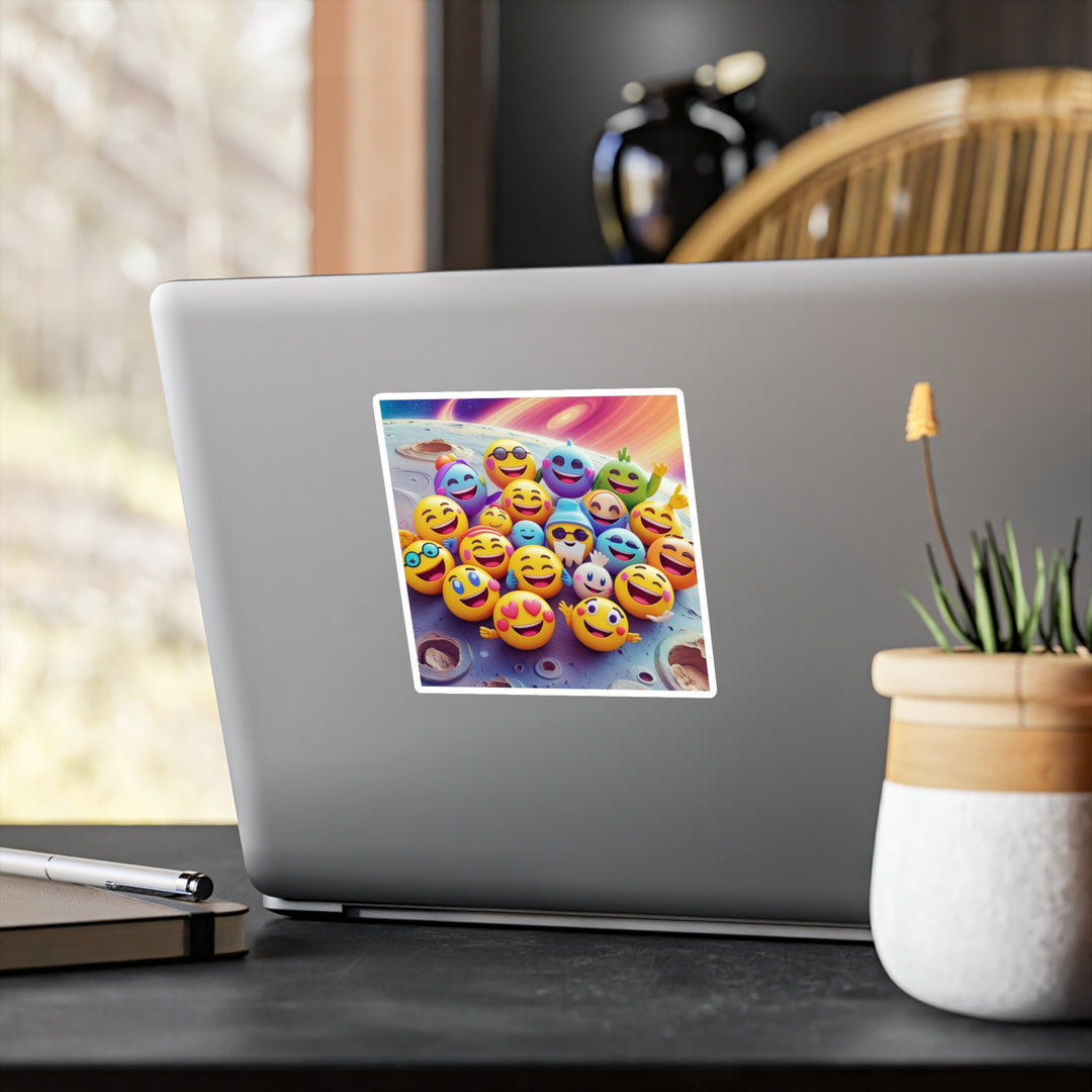 Cosmic Emoji Vinyl Kiss-Cut Stickers – Fun POD Art, Weatherproof, Matte