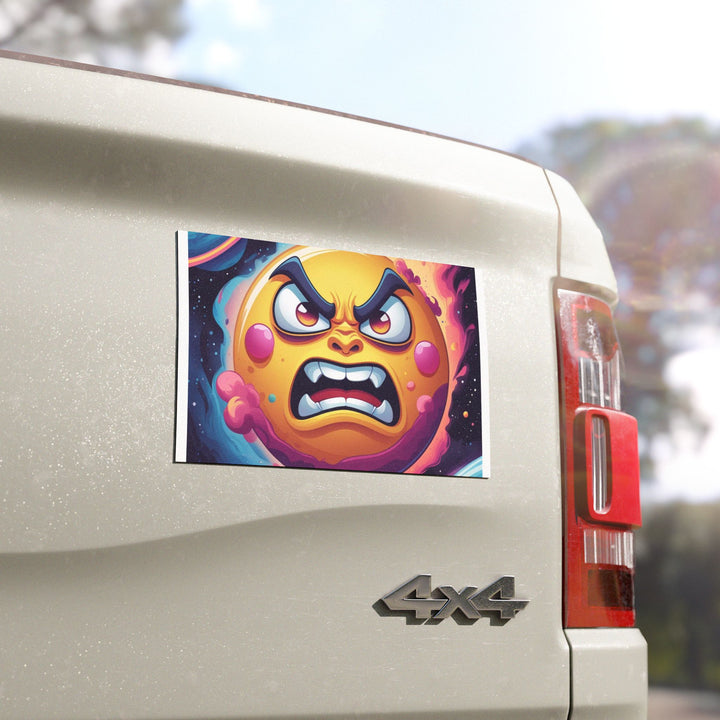 Custom Space-Themed Car Magnet – Bold Angry Sun, Vibrant & Weatherproof