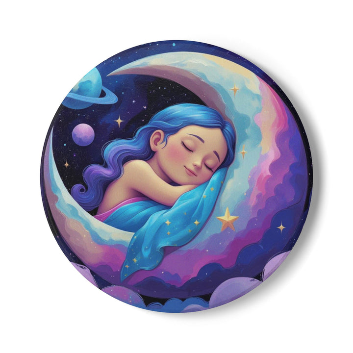 Dreamy Moon Girl Ceramic Coaster – Whimsical Celestial Night Decor