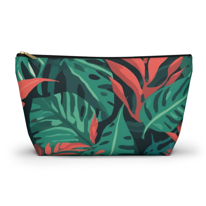 Chic T-Bottom Accessory Pouch – Tropical Leaf Pattern, Travel & Makeup Bag