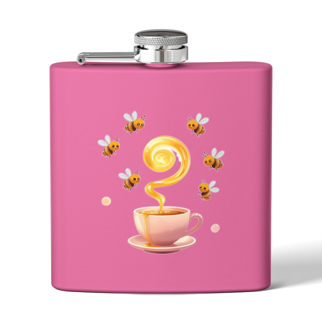 Whimsical Honey Bee 6oz Stainless Steel Flask – Cute Pastel Teacup Gift