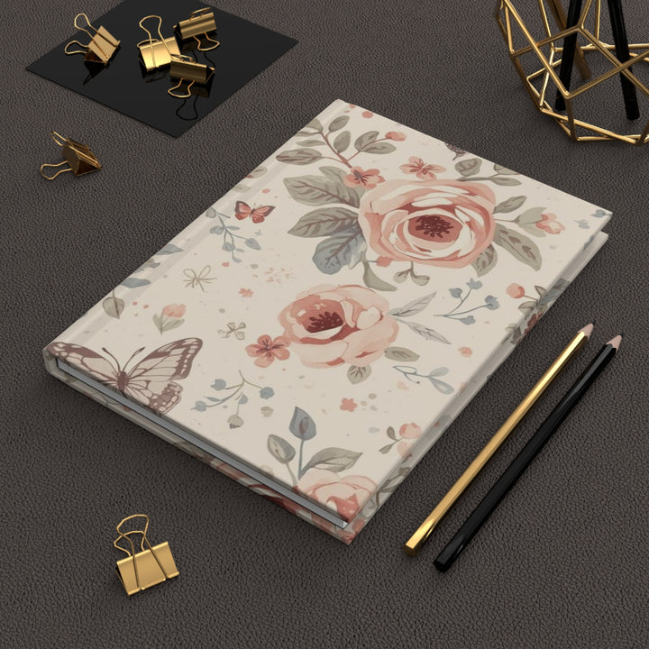 Matte Hardcover Journal – Elegant Pastel Floral Roses & Butterflies, Customizable