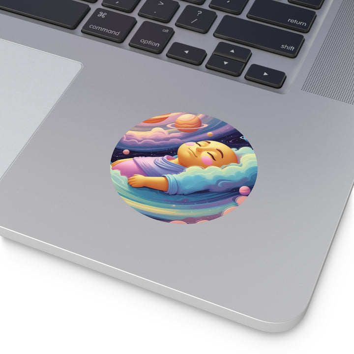 Custom Round Vinyl Sticker – Cosmic Baby Dream Galaxy, Waterproof & Durable