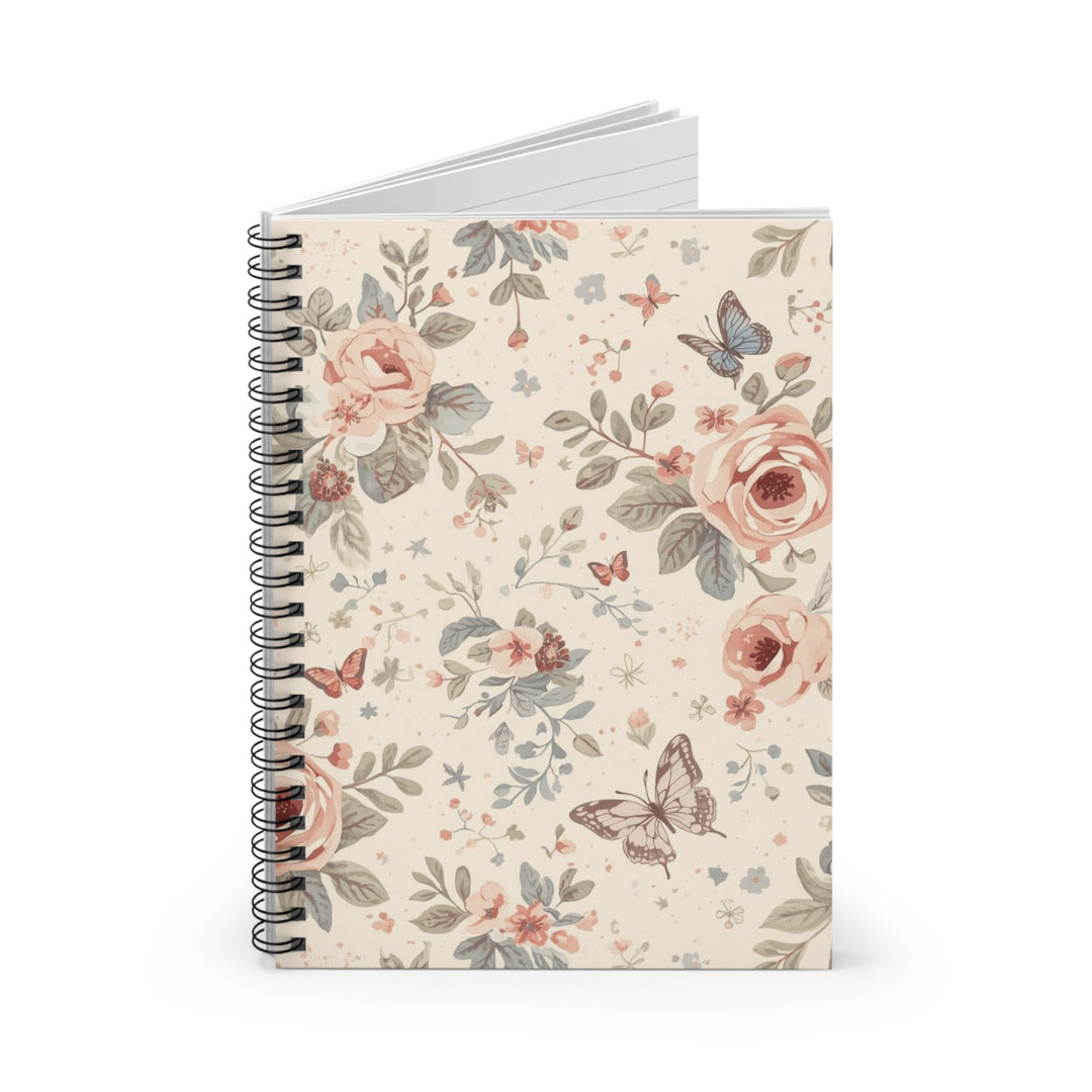 Floral Spiral Notebook - Premium Ruled Journal, Vintage Pastel Roses, 6x8