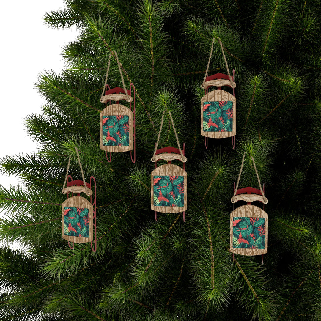 Personalized Sled Ornaments – Tropical Leaf Xmas Decor, Jungle Chic Gift