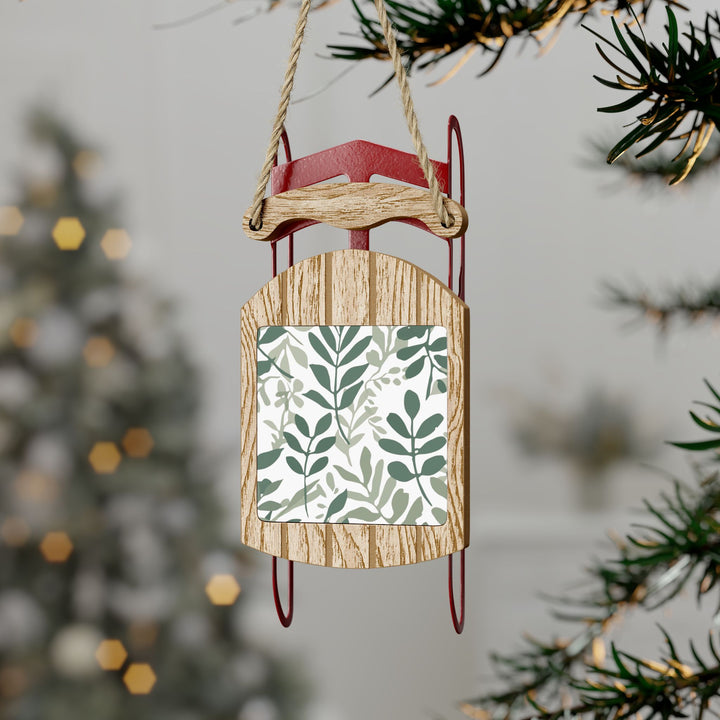 Personalized Sled Ornaments – Modern Botanical Leafy Holiday Decor Gift