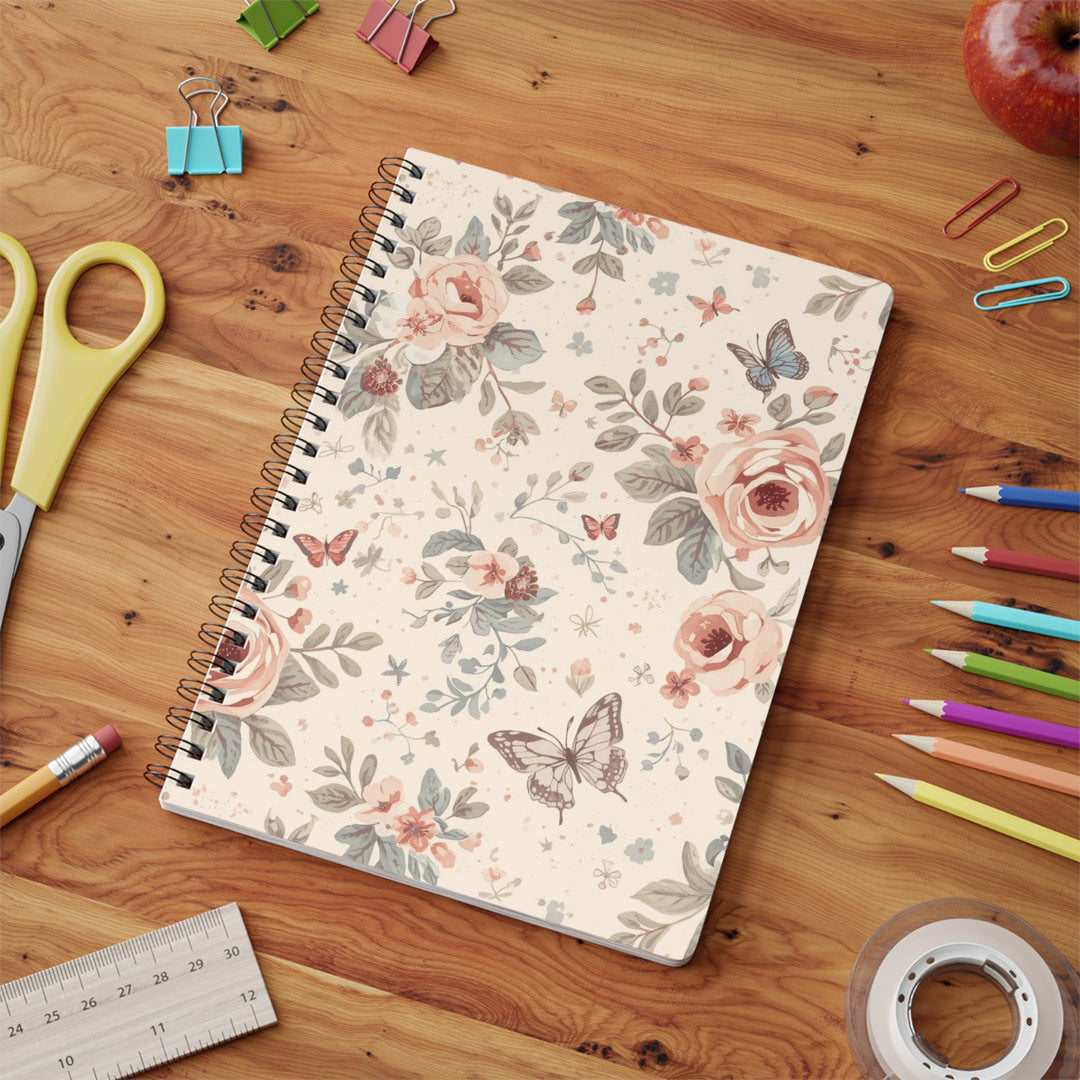 Floral Wirobound Softcover Notebook A5 – Pastel Roses, Vintage Chic Journal