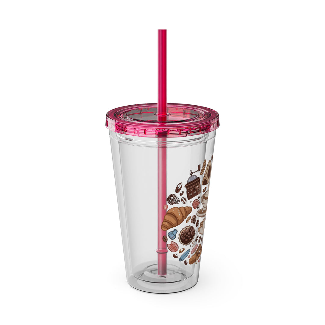 Sunsplash 16oz Tumbler – Cute Café Cartoon Coffee & Dessert, Straw Included