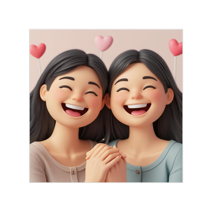 3D Cartoon Friendship Girls Transparent Square Outdoor Sticker – Weatherproof