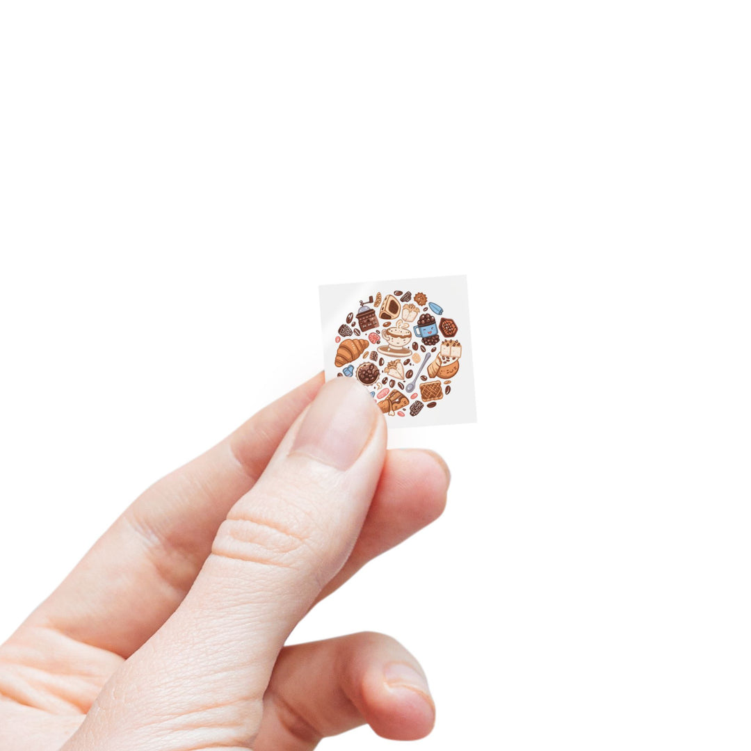 Coffee & Dessert Square Sticker Rolls – Cute Café Label for Bakery & Shop