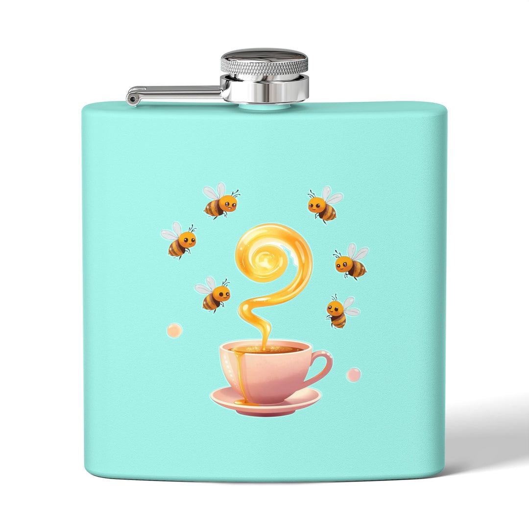 Whimsical Honey Bee 6oz Stainless Steel Flask – Cute Pastel Teacup Gift