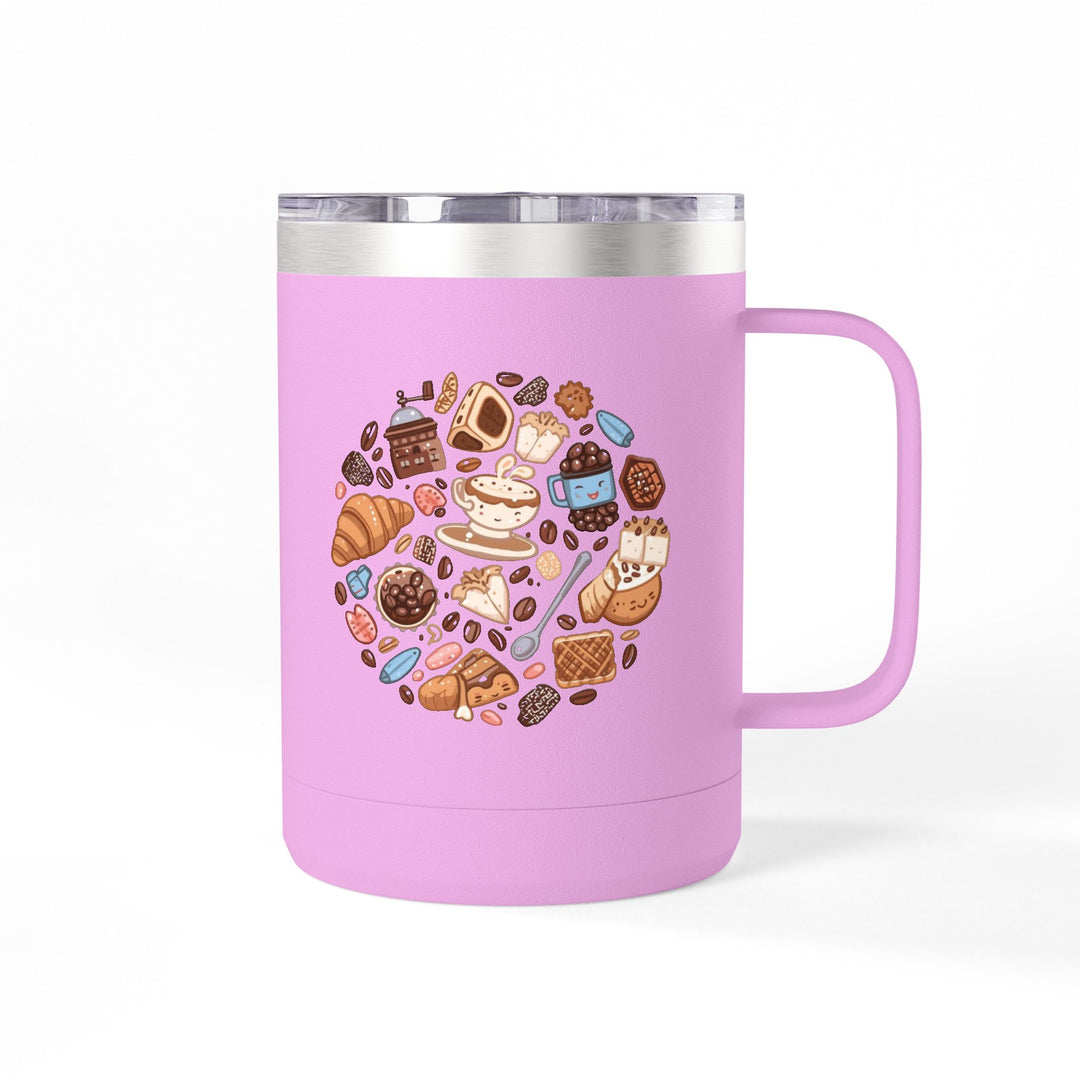 Warm 15oz Coffee Mug Tumbler – Whimsical Café Cartoon, Insulated & Stylish