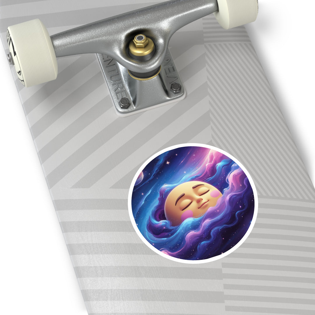 Dreamy Galaxy Moon Round Sticker – Weatherproof, Custom Vinyl Decal