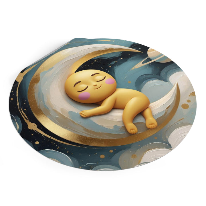 Custom Round Vinyl Sticker – Cute Celestial Baby Moon Nursery Decor