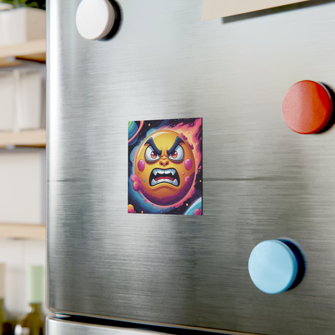 Personalized Square Magnet – Angry Sun Space Cartoon Fun, Custom Gift