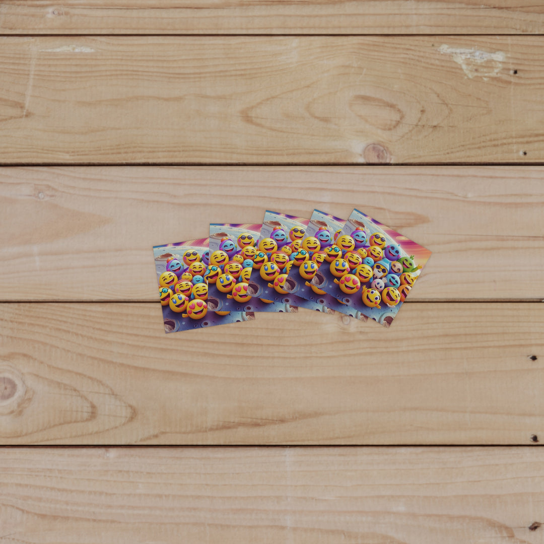 Vibrant Laminate Square Sticker – Fun Space Emoji Cartoon, Water-Resistant