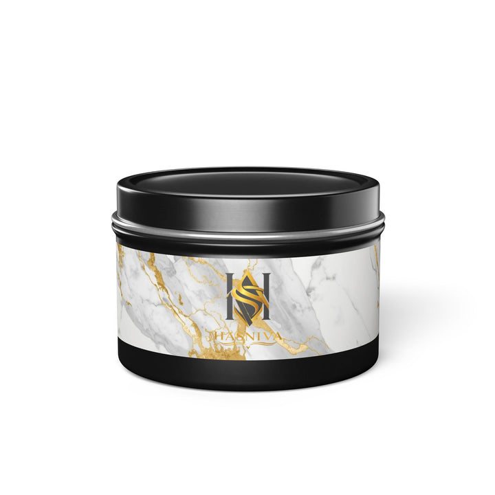 Marble Luxe Hand-Poured Tin Candle – Custom Scents, Glam Gold Accent
