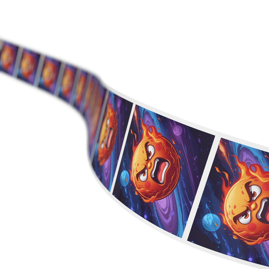 Fiery Cosmic Square Sticker Label Rolls – Durable Custom Sun Design Stickers