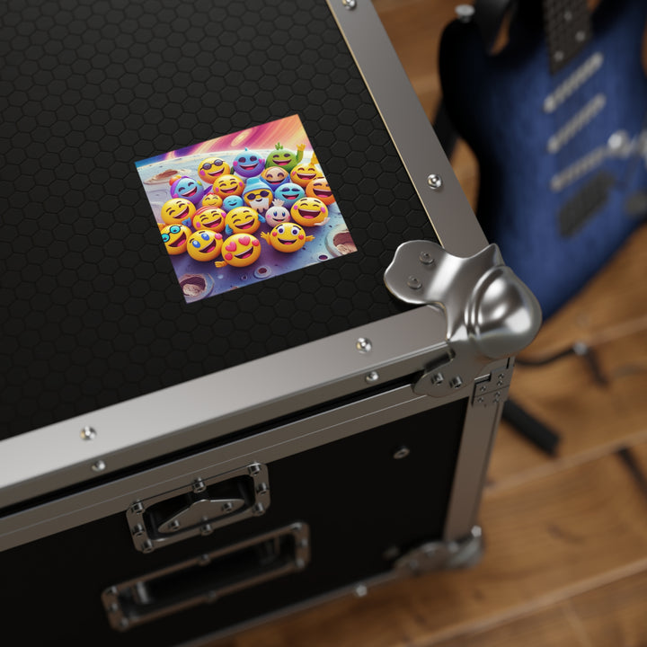 Vibrant Laminate Square Sticker – Fun Space Emoji Cartoon, Water-Resistant