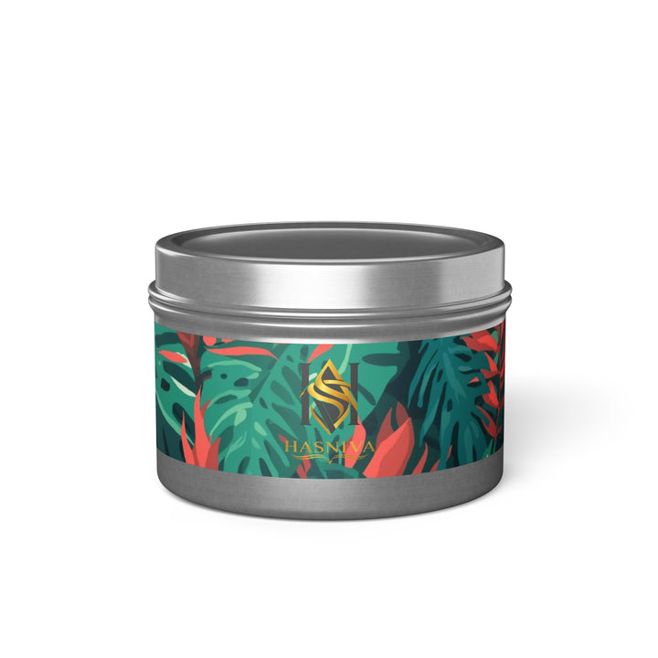 Handcrafted Tin Candles – Tropical Leaf Design, Custom Scents, Gift-Ready