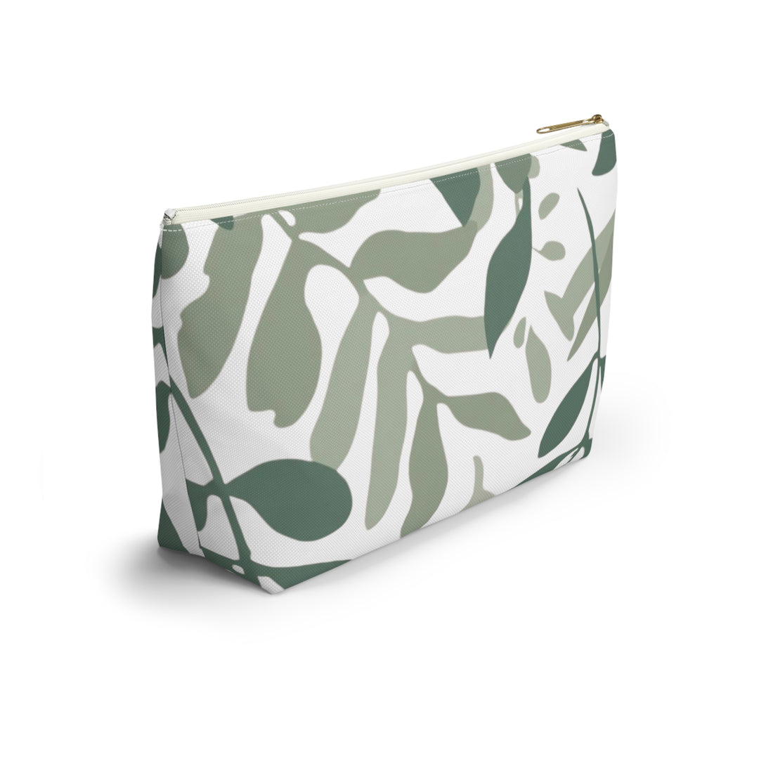 Leafy Green Botanical T-Bottom Accessory Pouch – Chic, Modern Organizer