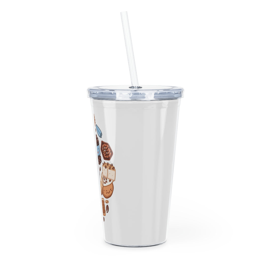 Custom Café Vibes Plastic Tumbler – 20oz, Straw, Whimsical Coffee Design