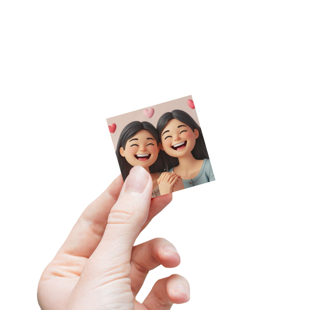 Joyful 3D Cartoon Girls Square Sticker Rolls – Cute, Durable Label Magic