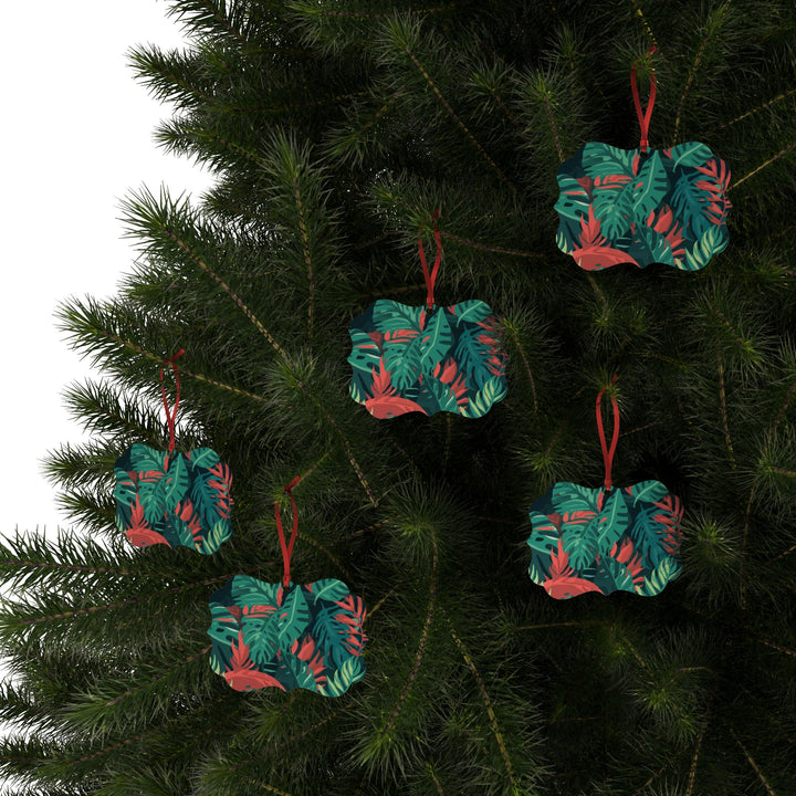 Personalized Aluminum Ornaments – Tropical Leaf Design, Custom Sets, Gift-Ready