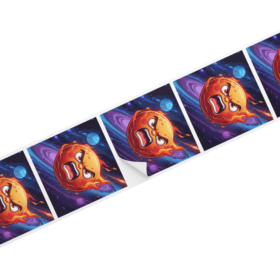 Fiery Cosmic Square Sticker Label Rolls – Durable Custom Sun Design Stickers