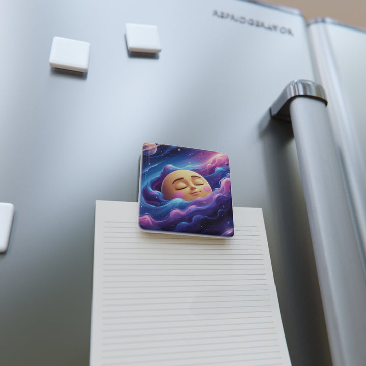 Galaxy Moon Porcelain Magnet – Whimsical Square Fridge Art, Customizable
